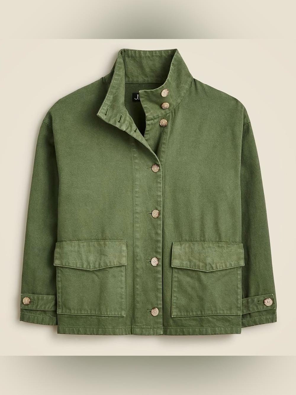 J.Crew Funnelneck Field Jacket in Heavyweight Twill in Green